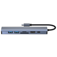 USB-C 7-en-1 vers HDTV 4K/30Hz 2 USB3.0 RJ45 USB-C PD 100W SD/MicroSD BYL-2303 Type C Hub pour accessoires informatiques PC