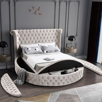 Lit Circulaire Rembourré en Velours Gris Doux de Luxe, Taille California King, avec Cadre de Lit Rangement pour Meubles de Chambre