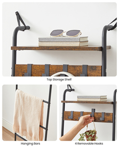 <span class=keywords><strong>VASAGLE</strong></span> Porte-serviettes de salle de bain Porte-couette en bois avec 4 crochets amovibles <span class=keywords><strong>Étagère</strong></span> échelle couverture - Product Image 4