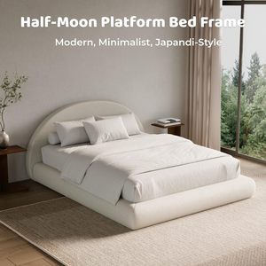 Base de Cama Moderna de Metal con Plataforma Completa, Tapicería de Terciopelo y Bouclé en Forma de Media Luna, <span class=keywords><strong>Cabecera</strong></span> Baja y Suave de 5 Pulgadas - Product Image 1