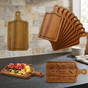 Ensemble de planches à découper en bois rectangulaires avec poignée pour servir fromage, viande, charcuterie, plateau de 10 pièces - Product Image 3