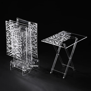 Mới nhất saudi arabia phong cách 4-mảnh sang trọng Acrylic dịch vụ bảng thiết lập rõ ràng Acrylic gấp bàn cà phê với in ấn - Product Image 2