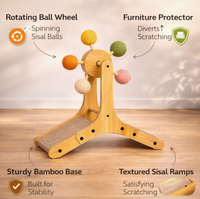 Griffoir rotatif pour chat en bois - Jouet interactif en bambou pour chat, pour chats d'intérieur, chatons et petits animaux
