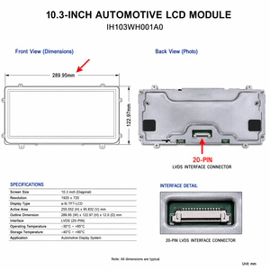Schermo <span class=keywords><strong>LCD</strong></span> Automobilistico da 10,25 Pollici, 1920x720 HD <span class=keywords><strong>IPS</strong></span>, 1000 Nits, Leggibile alla Luce Solare, LVDS 20 PIN per Retrofit Cruscotto Auto - Product Image 2