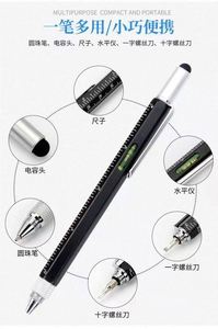 Stylo multifonctionnel 6-en-1 personnalisé avec logo, en métal, pointe bille 1,0 mm, fonction niveau d'eau et échelle cm/pouces, marque Mairun (USA) - Product Image 5