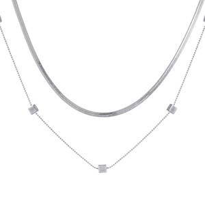 Collar de cadena de serpiente plateada de doble capa Dinle, colgante geométrico, cadena para suéter para mujer, joyería de moda para otoño e invierno - Product Image 2