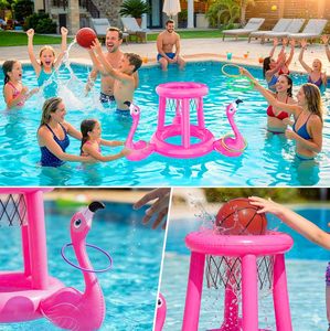 Flamingo-themed 2-in-1 <b>Inflatable</b> Pool Basketball & Ring Toss <b>Game</b> Set - Product Image 2
