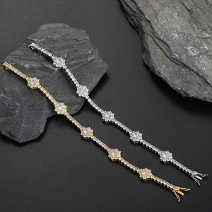 New Flower-shaped <b>Copper</b> Zircon Tennis <b>Bracelet</b>, Couples Stacking Women's Jewelry Hip-hop Tanjing Fashion Lijing Necklace - Product Image 1