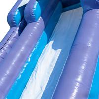 Toboggan gonflable géant en PVC éco-responsable à double voie, violet et bleu, pour enfants, usage commercial extérieur, capacité >500 kg, 6-12 ans