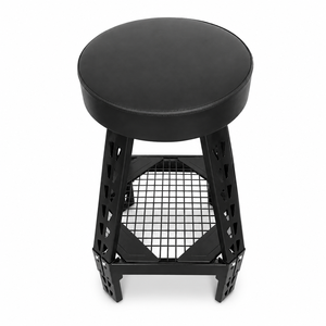 Taburete de Trabajo Industrial con Reposapiés de Malla, Estante para Herramientas, Patas de Acero Resistentes, Diseño Triangular, Asiento Acolchado para Taller - Product Image 1