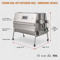Grill rotatif double en acier inoxydable avec capot isolé, cuisson double face, grande capacité, rôtissoire à charbon de bois