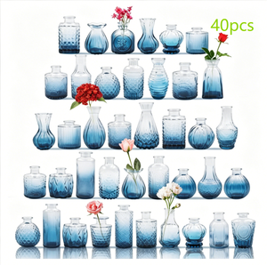 Juego de 24 Jarrones de Vidrio Azul con Diferentes Formas Texturizadas para Centros de Mesa de Boda, Decoración del Hogar y Oficina, Venta al por Mayor de Jarrones para Flores - Product Image 2