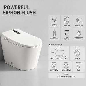 <span class=keywords><strong>Inodoro</strong></span> Inteligente Sifónico <span class=keywords><strong>de</strong></span> 12 Pulgadas con Certificación MWD CUPC ETL, Cumple con ADA, Sin Presión <span class=keywords><strong>de</strong></span> Agua, con Bidé y Descarga por Pedal para Hotel - Product Image 3
