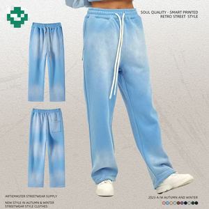 DTG Imprimir Street Fashion Casual Heavy Jet Dyeing Old Washed White Gradient Ins Sun Faded Pantalones gruesos - Product Image 1
