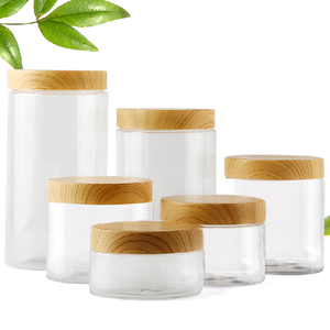 new design empty 30ml 50ml 100 ml 4 oz 200 ml 8 oz 250 ml 300 ml 500 ml wood lid round frosted plastic pet jars