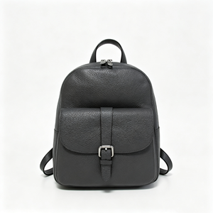 Dark Gray Genuine Leather <b>Backpack</b> For Women Buckle Front Pocket Casual <b>Daily</b> Travel Rucksack - Product Image 1