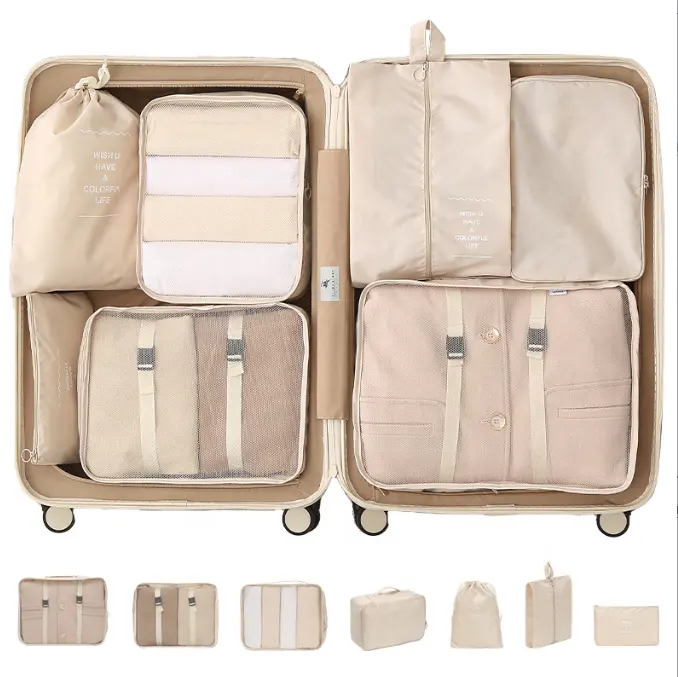 Fabrik-Großhandel leichte Reisegepäck-Organisator-Taschen 7-teiliges Packwürfel-Reisetaschen-Set mit Wäsche Schuhtasche