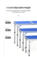 Table de camping moderne pliable et réglable en hauteur, en alliage d'aluminium, durable et légère