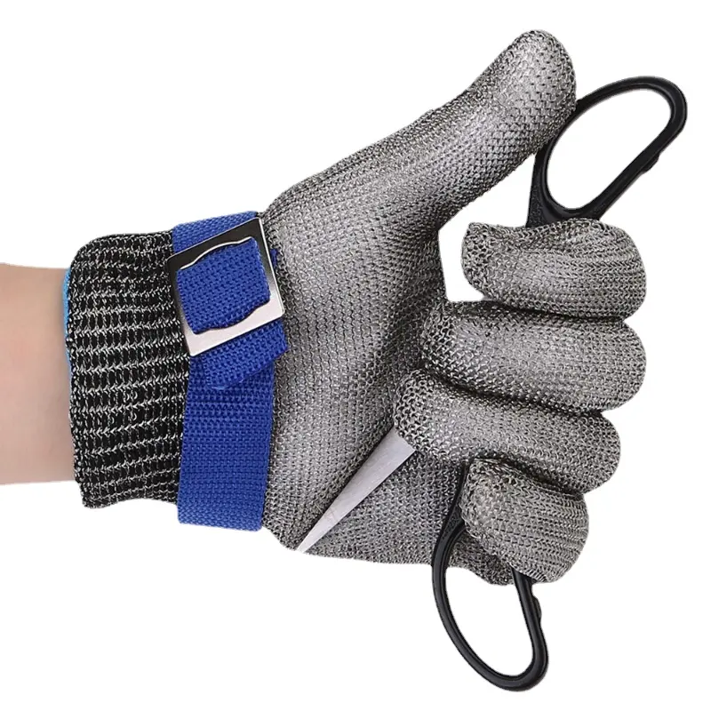 Gants en acier inoxydable anti-coupure résistant à l'usure abattage jardinage main protéger gants de travail maille métallique boucher gants de cuisine