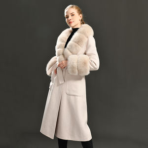 Cappotto <span class=keywords><strong>Trench</strong></span> da <span class=keywords><strong>Donna</strong></span> Lungo in Lana Traspirante, <span class=keywords><strong>Doppiopetto</strong></span> con Cintura, Stile Streetwear, con Collo in Vera Pelliccia di Volpe - Offerta Speciale - Product Image 1