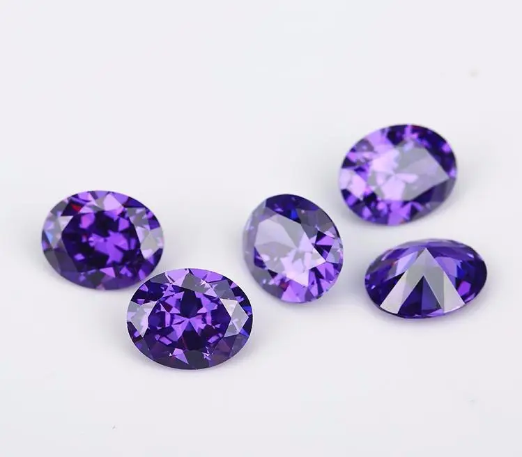 Artificial gemstone beads oval shape amethyst cubic zirconia crystal stone