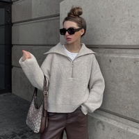 Pull en maille rétro ample à col en V et manches longues pour femme, idéal pour l'automne et l'hiver, style décontracté et superposable, directement de l'usine