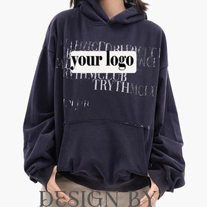 Trendy Brand Hip Hop Hoodie Unisex Retro Gradient Custom <b>Slogan</b> Print Oversized Distressed Hooded <b>Sweatshirt</b> - Product Image 5