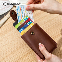 Dompet Pendek Kulit THUMBS-UP dengan Kancing, Tipis, Anti-RFID, dan Tempat Kartu Kulit Tipe Tarik