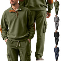 PASUXI 2026 Costume de travail sportif vintage pour homme, décontracté, grande taille, 2 pièces, col rabattu, manches longues, couleur unie, respirant