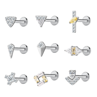 Promotion Bijoux Titane G23 F136 Labret à dos plat, Clou d'oreille Tragus, Anneaux de lèvre, Piercing Hélix et Cartilage, avec Zircon et Filetage interne