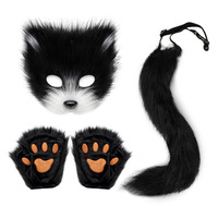 Nouveau style de costume de cosplay pour Halloween et Noël, avec queue en fourrure, masque de fête, gants en forme de patte de loup, masque de renard et ensemble queue de renard