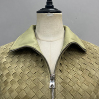 Jancoco Nouvelle Collection Veste en daim tissé avec col en cuir véritable et fermeture éclair pour femme, veste bomber courte en daim personnalisée
