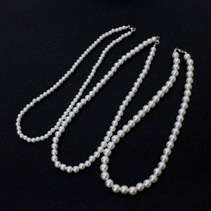 Collar de perlas blancas Estilo Vintage unisex, cadena de plata, 18, 20, 22 y 24 pulgadas - Product Image 1