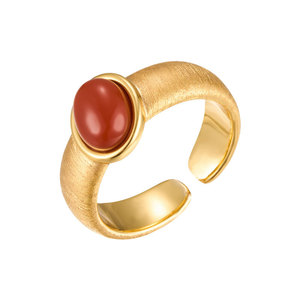 Luxury Retro Red Agate Open <b>Ring</b> Copper Alloy Gold Plated Brushed Adjustable Index <b>Finger</b> <b>Ring</b> Unisex Jewelry Gift - Product Image 5