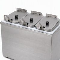 Distributeur de condiments avec louches et couvercles à charnière, distributeur de sauce type louche avec cuillères en acier inoxydable