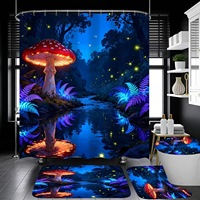 Rideau de Douche en Polyester Motif Forêt de Champignons Lumineux, Séchage Rapide, Installation Facile, Durable, Ensemble de Rideaux de Douche Personnalisable