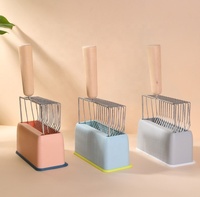 Ensemble de cuillères à litière pour chat à manche en bois avec piédestal de conception résistant cassé de construction en métal et en bois inclus