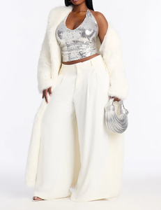 Custom Wholesale Plus Size Breathable Knitted <strong>Silver</strong> Sequin Halter <strong>Top</strong> Women <strong>Sparkly</strong> Glitter Camisole Party Nightclub Evening - Product Image 3
