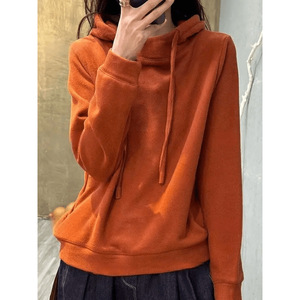 Women Fleece Hooded Sweatshirt Long Sleeve Soft Breathable Casual Autumn <b>Winter</b> <b>Top</b> Orange - Product Image 1