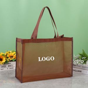 Sac de plage à bandoulière en maille de polyester recyclable et écologique avec logo personnalisé imprimé, sacs de plage d'été pour femmes - Product Image 1