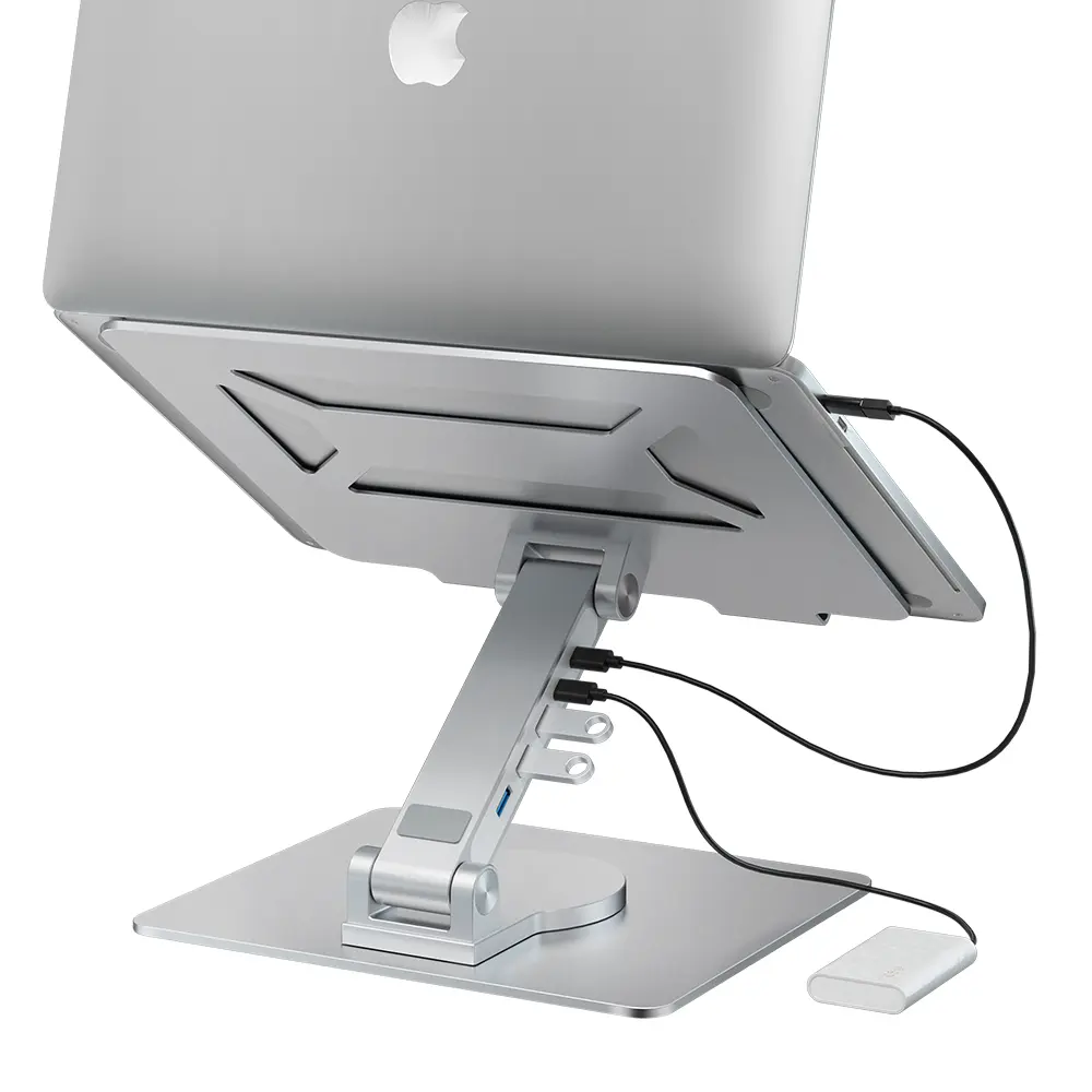 Usb hub ile 360 derece döner dönebilir katlanabilir dizüstü bilgisayar tutucu masaüstü taşınabilir ayarlanabilir alüminyum laptop standı