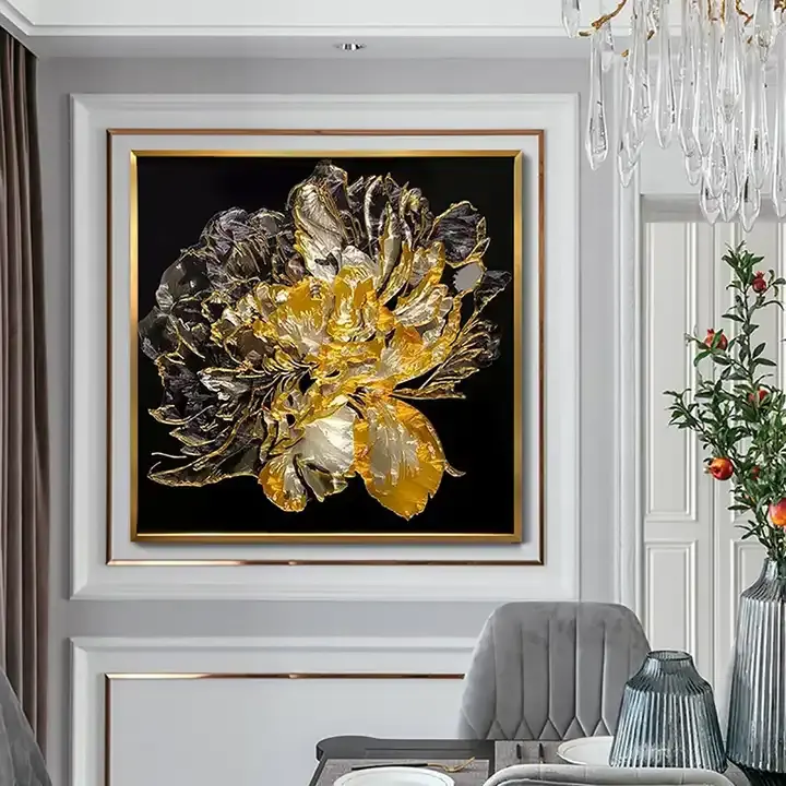 Karya seni kustom pabrik berenamel cabang emas dan lukisan porselen kristal calyx untuk dekorasi galeri seni dan hotel.