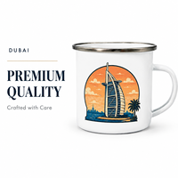 Mug en émail personnalisé Souvenir de Dubaï, tasse à café en métal blanc avec impression de l'horizon du désert, pour fournisseur de cadeaux de voyage en gros