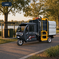 Camion benne électrique compact à chargement latéral, trois roues, cabine fermée, pour le ramassage des déchets
