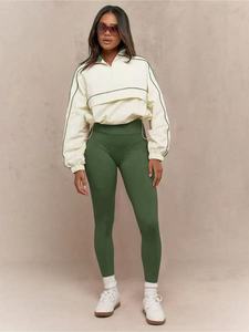 Conjunto Deportivo Casual de Dos Piezas: Sudadera Corta de Manga Larga y Leggings de Yoga de Cintura Alta con Cordón Ajustable de Secado Rápido - Product Image 5