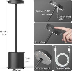 Lámpara LED Recargable Inalámbrica de Metal con Carga USB, Táctil, Moderna, de Lujo, Dorada, con Temperatura de Color Ajustable y Regulable - Product Image 3