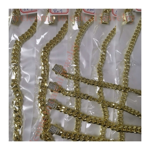 Cavigliera e <span class=keywords><strong>Collana</strong></span> a Catena Cubana 14k in Acciaio Inossidabile Dorato con Zirconi Iced Link Classico Monaco per Uomo e Donna - Product Image 4
