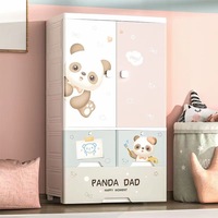 Armoire de Chambre d'Enfant en Plastique avec Tiroirs, Motif Lapin Cartoon, Armoire Bébé Rose pour Rangement de Vêtements de Filles