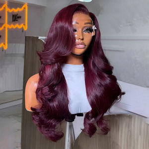 Venta al por mayor <span class=keywords><strong>de</strong></span> fábrica: Peluca <span class=keywords><strong>de</strong></span> <span class=keywords><strong>cabello</strong></span> indio 99j Borgoña con encaje frontal transparente <span class=keywords><strong>para</strong></span> <span class=keywords><strong>mujer</strong></span>, 13x4, pre-arrancada, onda corporal, <span class=keywords><strong>para</strong></span> encaje frontal largo. - Product Image 1