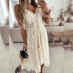 فستان نسائي طويل صيفي أنيق من الكتان بنقشة زهور وشعار مخصص لعام 2025، فستان شاطئ فضفاض وعصري من القطن - Product Image 6